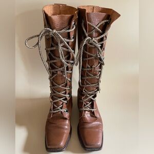 JOHN FLUEVOG Size 5 I Believe Tall Paul Brown Leather 10 Eye Lace Up Boots